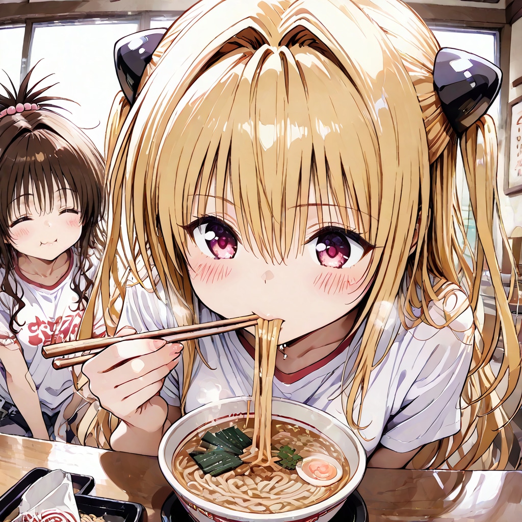 【これいる？】ラーメンを食べる美柑とヤミ【AIイラストテスト】