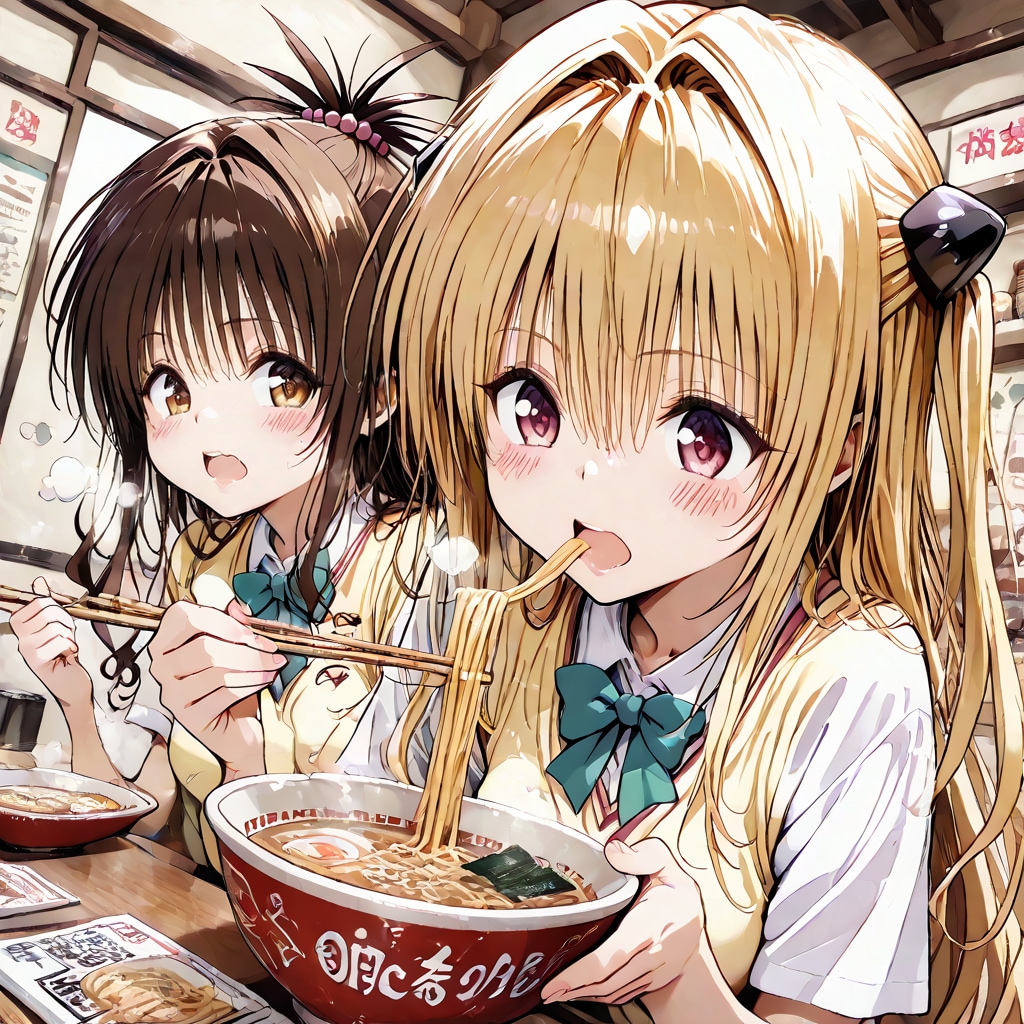 【これいる？】ラーメンを食べる美柑とヤミ【AIイラストテスト】