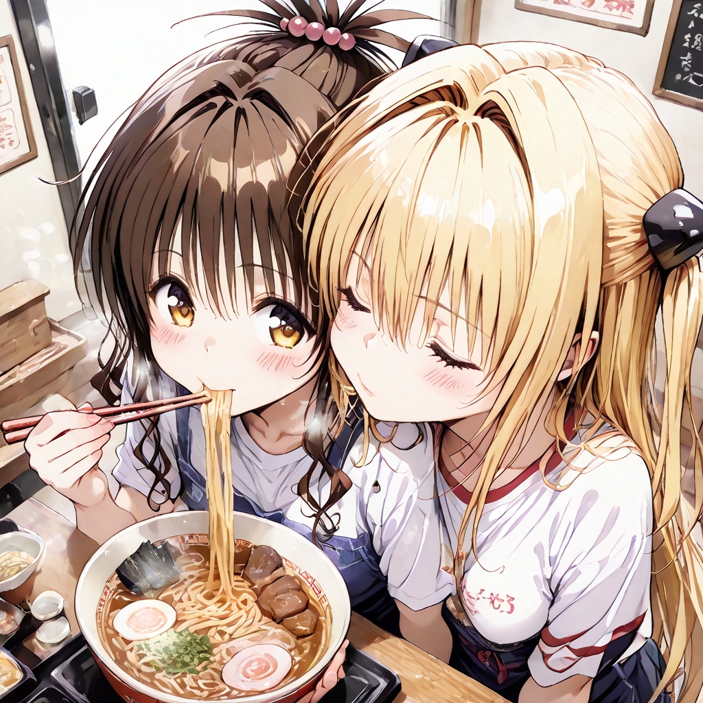 【これいる？】ラーメンを食べる美柑とヤミ【AIイラストテスト】