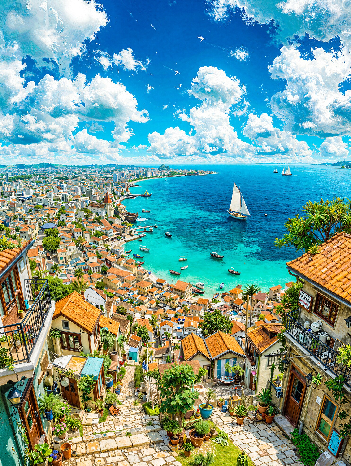 蒼の湾に降りる街 | の人気AIイラスト・グラビア