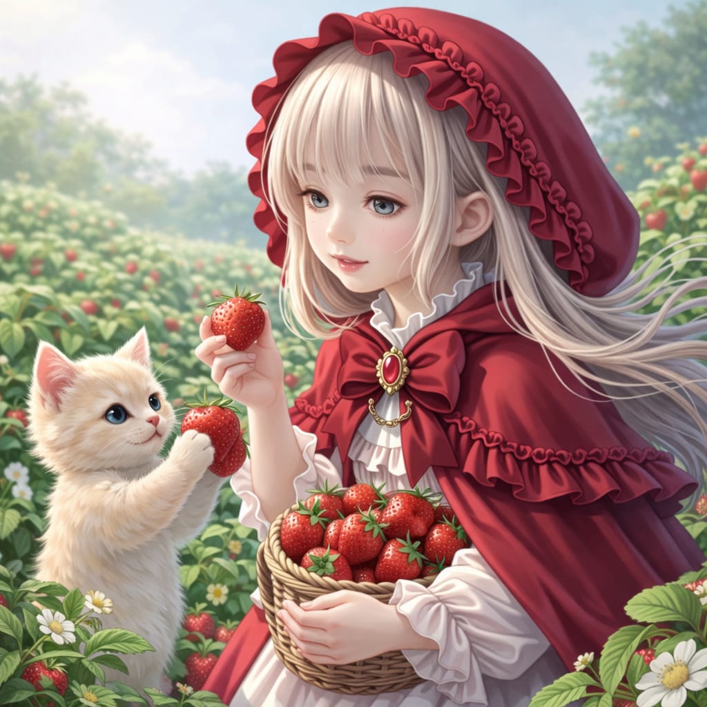 赤ずきんと子猫と苺