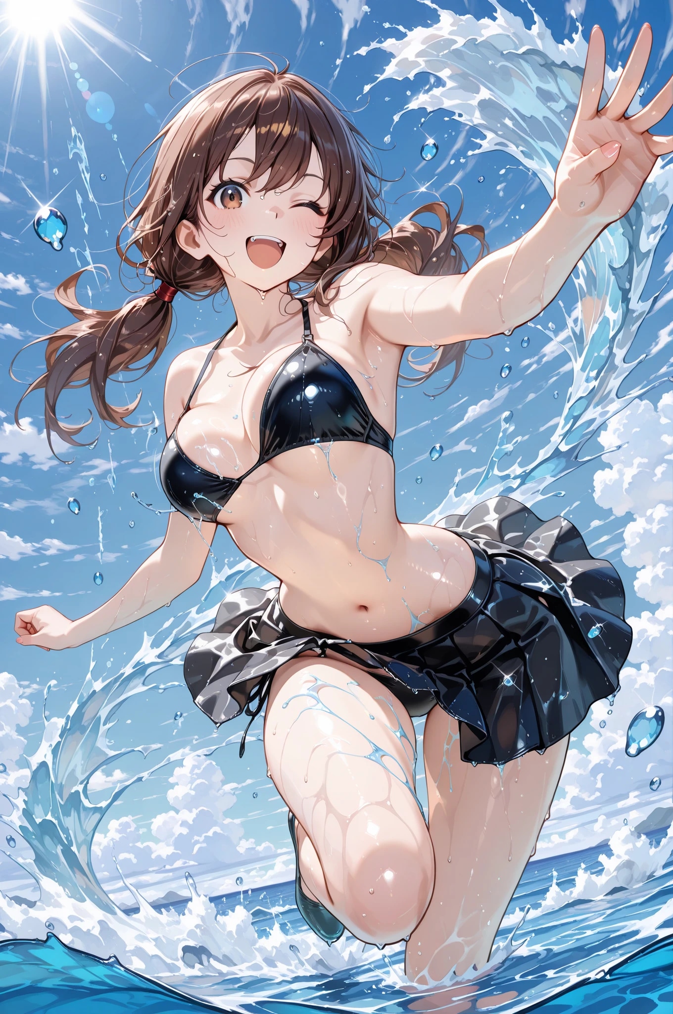 海と戯れる絵海ちゃん