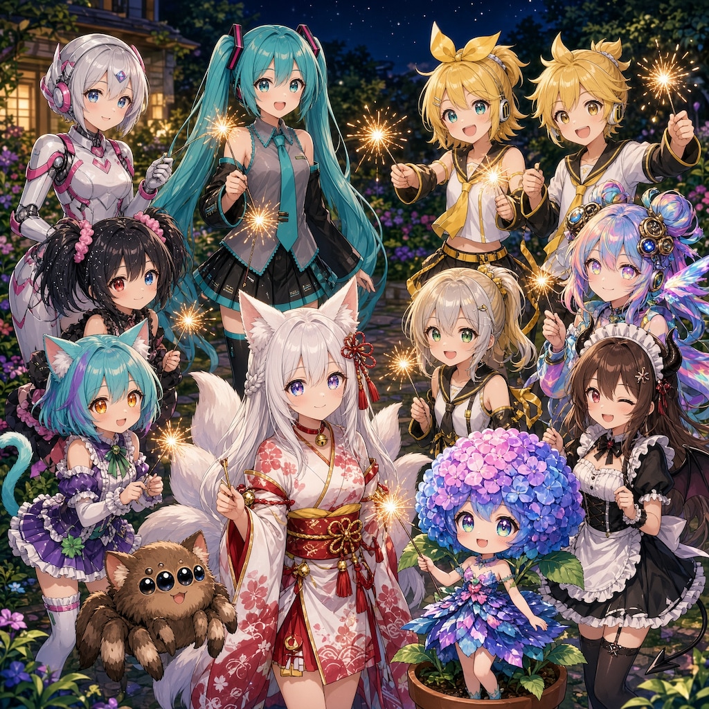 ミクさん達とうちの子達の花火大会✨