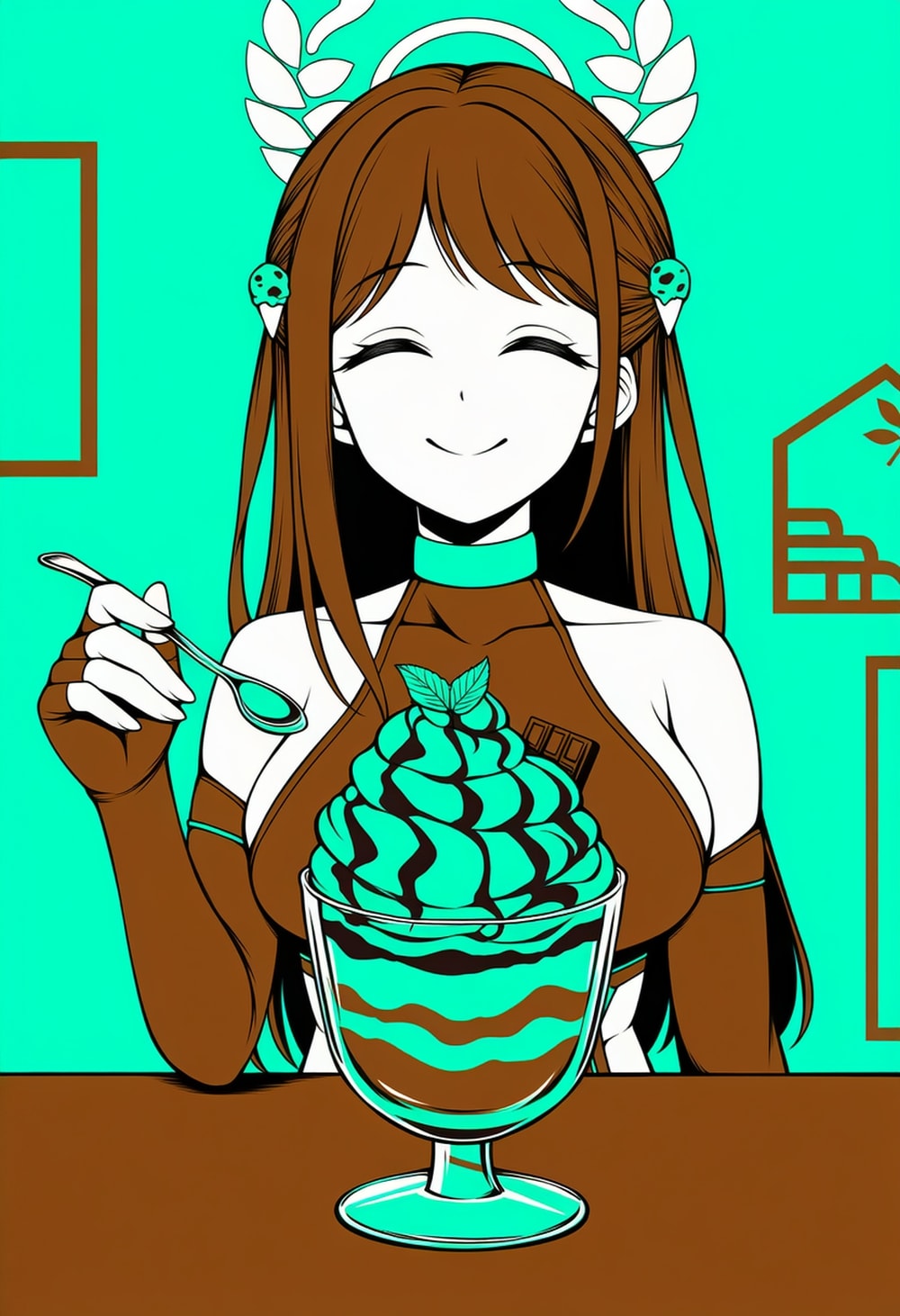 チョコミントカラーボディスーツコスプレスイーツ人妻