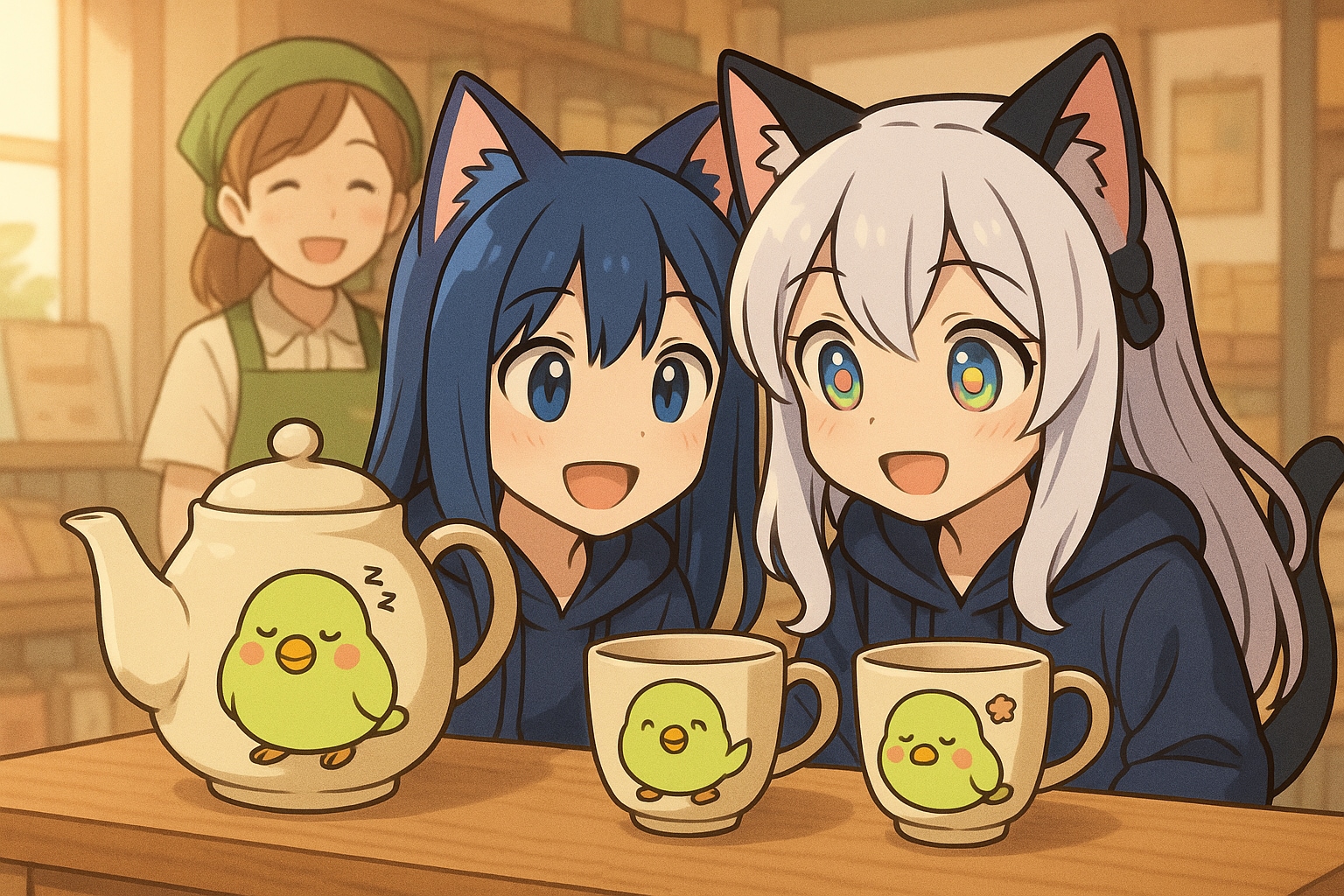 喋るインコさんのティーセット | の人気AIイラスト・グラビア