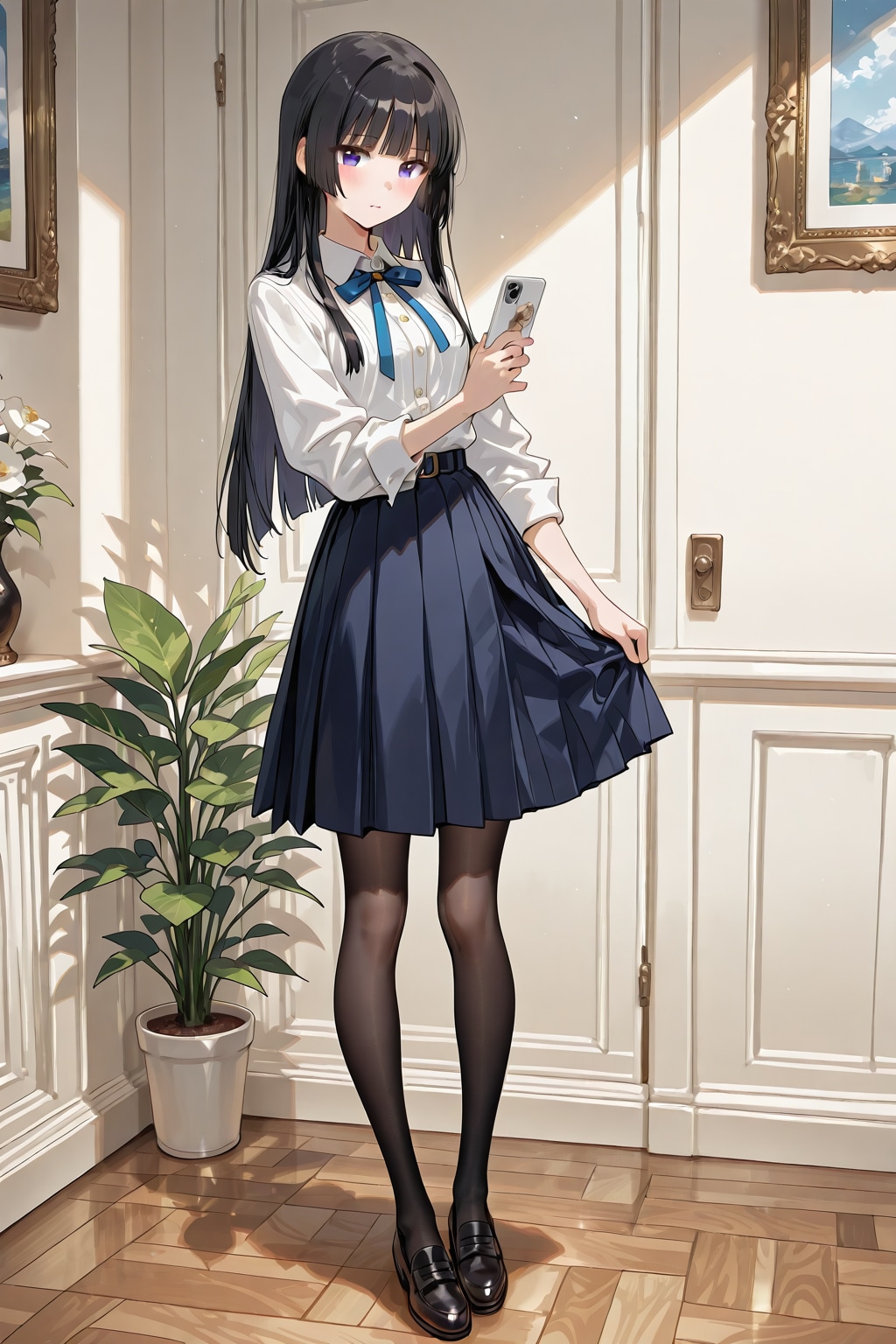 「スーパーロング黒髪、美しいストレートヘアー」の全身写真