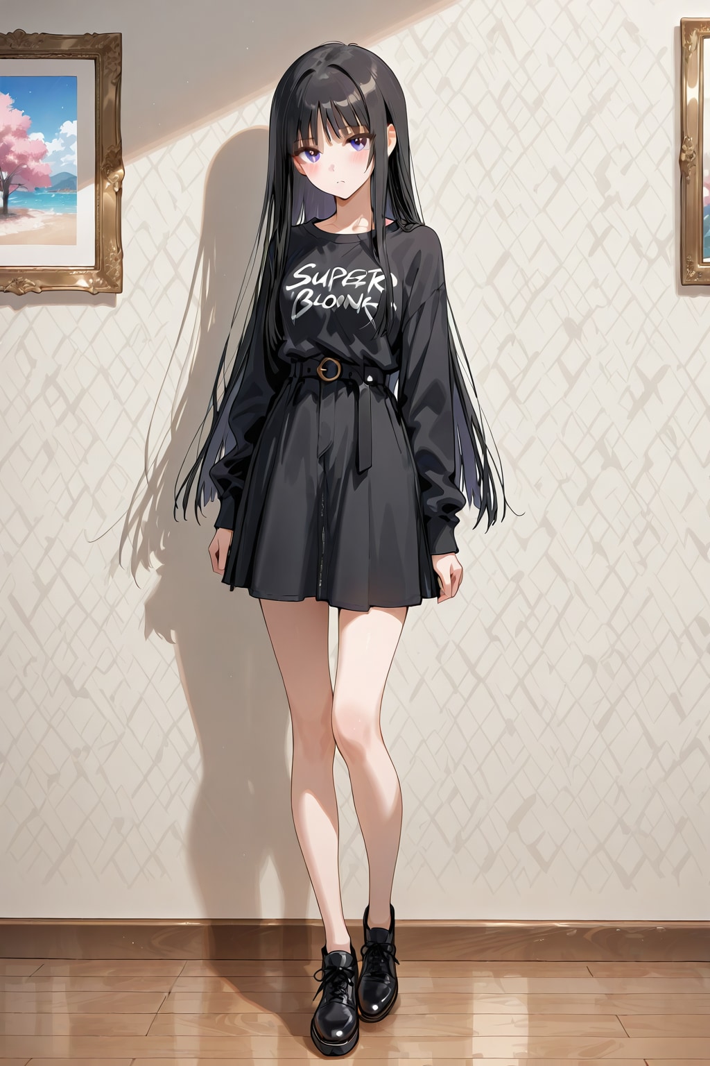 「スーパーロング黒髪、美しいストレートヘアー」の全身写真