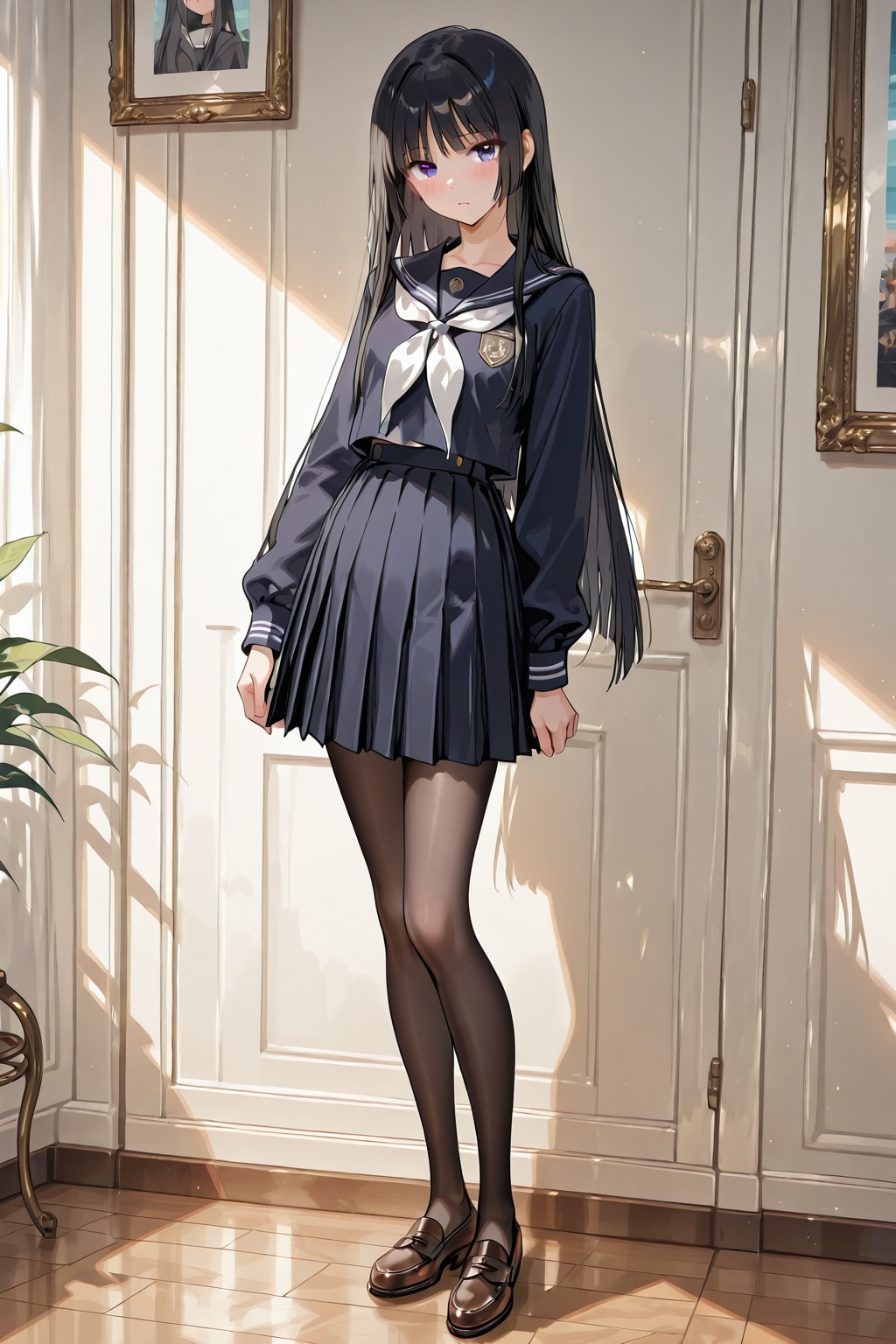 「スーパーロング黒髪、美しいストレートヘアー」の全身写真