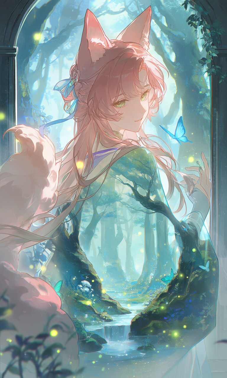 幻森の窓辺に佇む狐 | の人気AIイラスト・グラビア