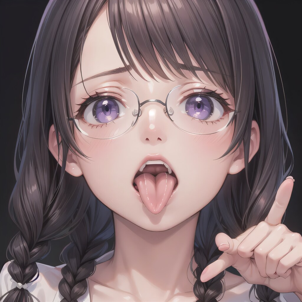 黒髪ロングの舌出し少女９