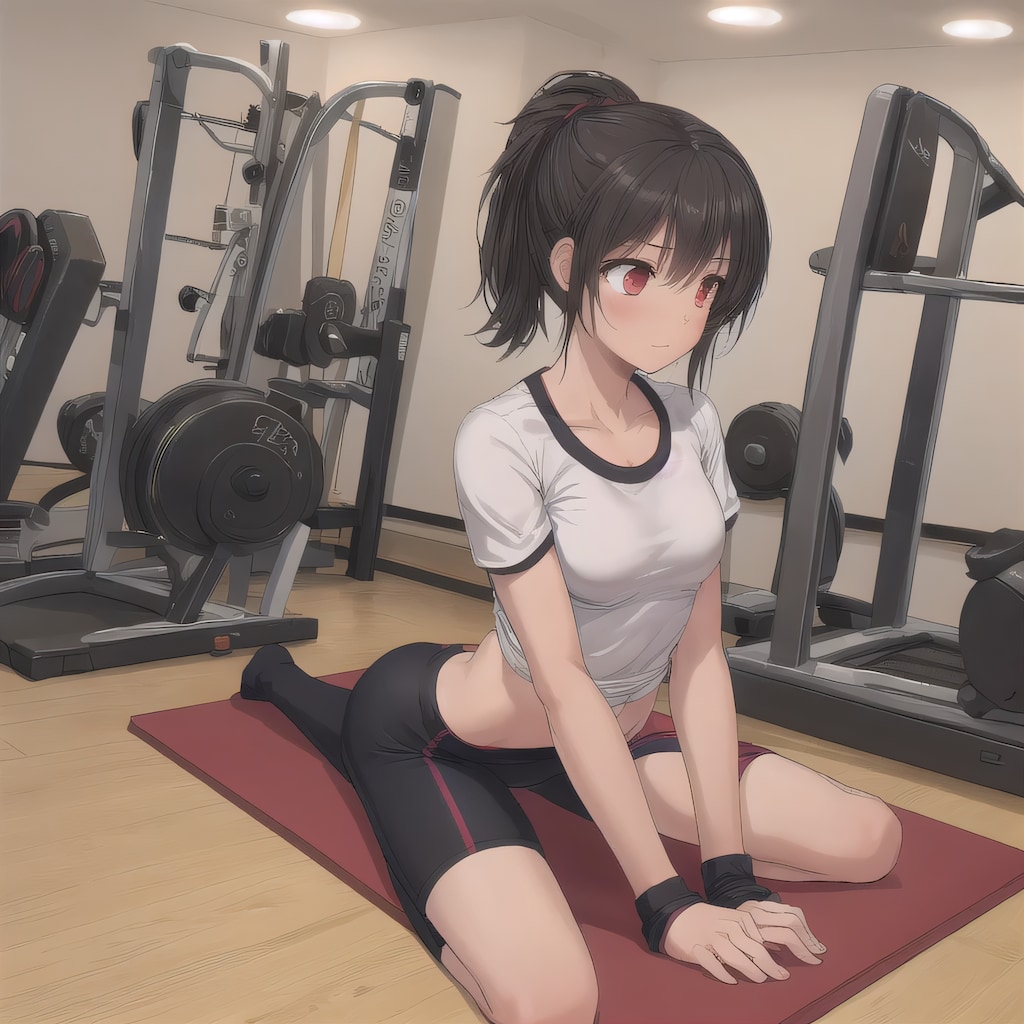 黒髪ロングで筋トレの少女２７