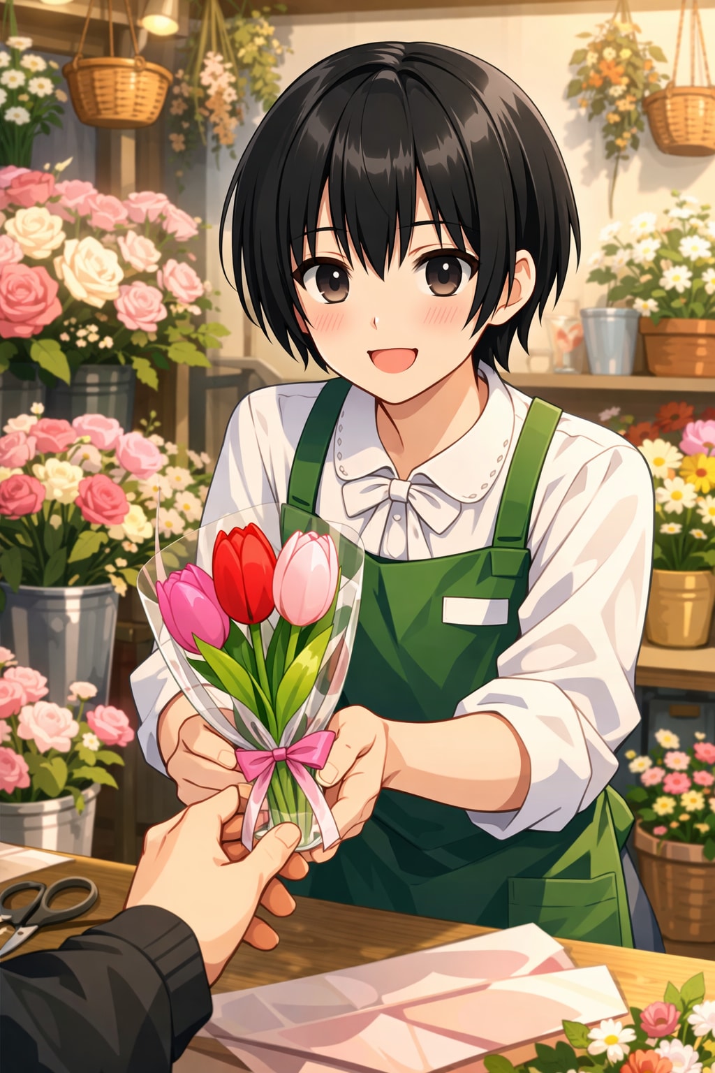 チューリップを渡す男の娘