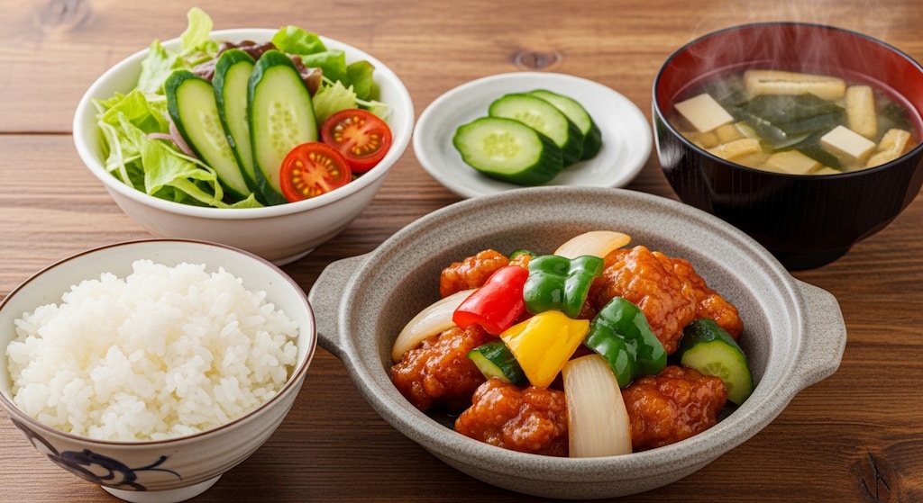 摩訶不思議食堂の胡瓜入り酢豚の胡瓜膳