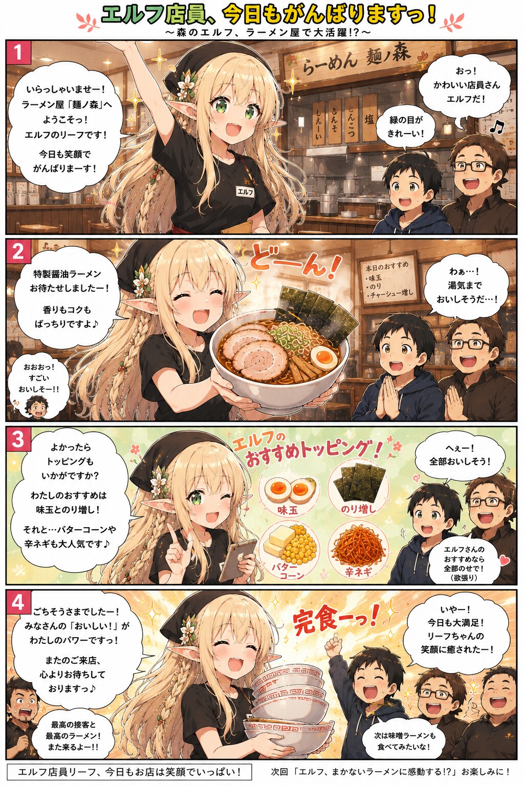 ラーメ屋で働くエルフの女の子