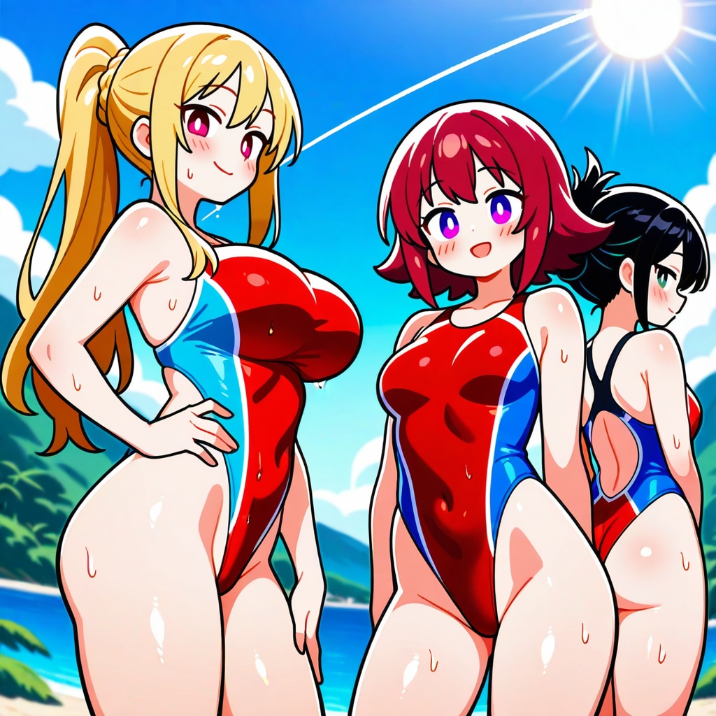 コ〇コロ風絵柄でｗハイレグ競泳水着＆スーパーハイレグ競泳水着＆ハイレグビキニの美少女達😍💕