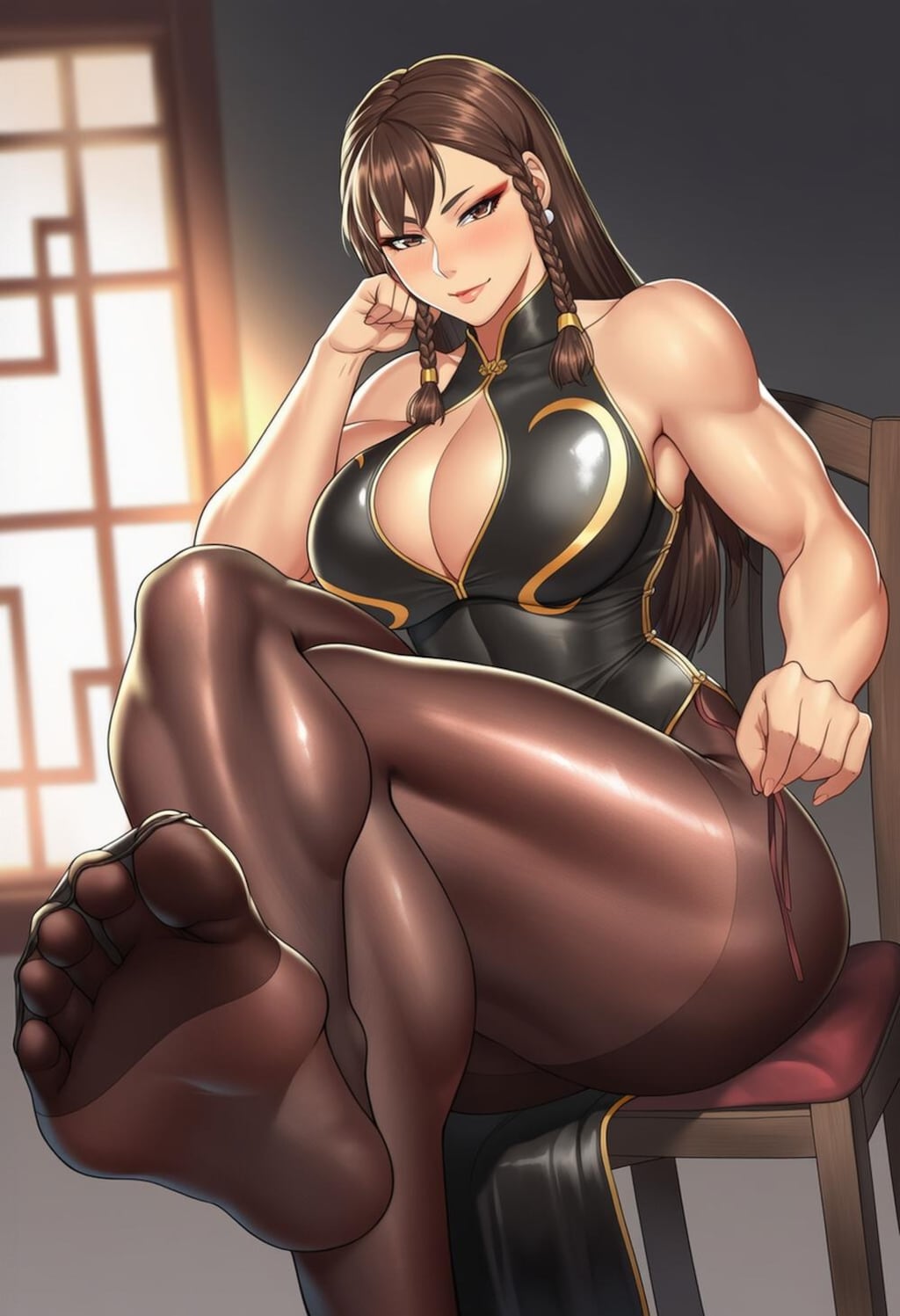 チャイナドレスパンスト足コスプレ格闘人妻