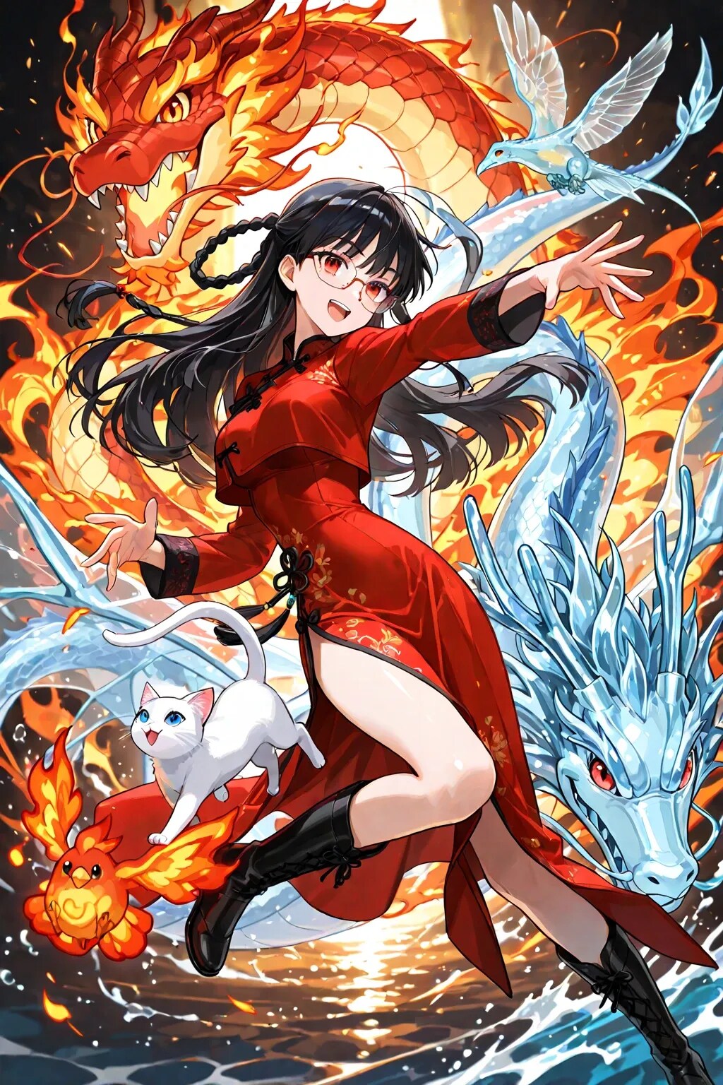 水龍、火の鳥、黒い亀、白い猫 withメイリンさん