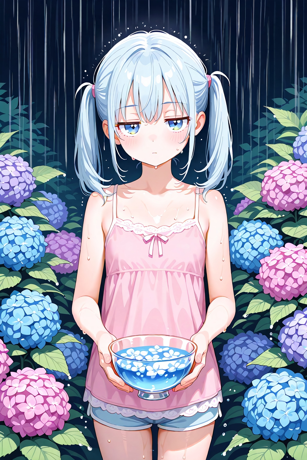 紫陽花と青髪ちゃん