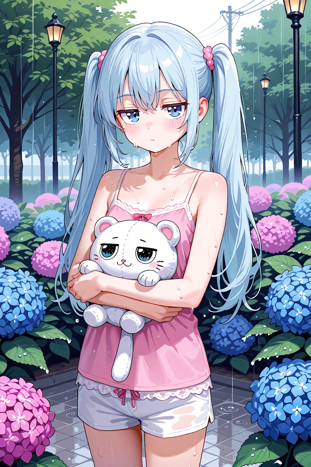 紫陽花と青髪ちゃん