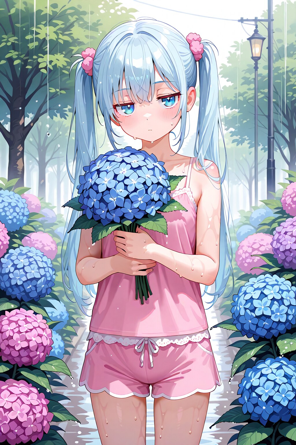 紫陽花と青髪ちゃん
