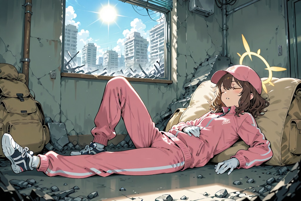 廃墟でぐっすり