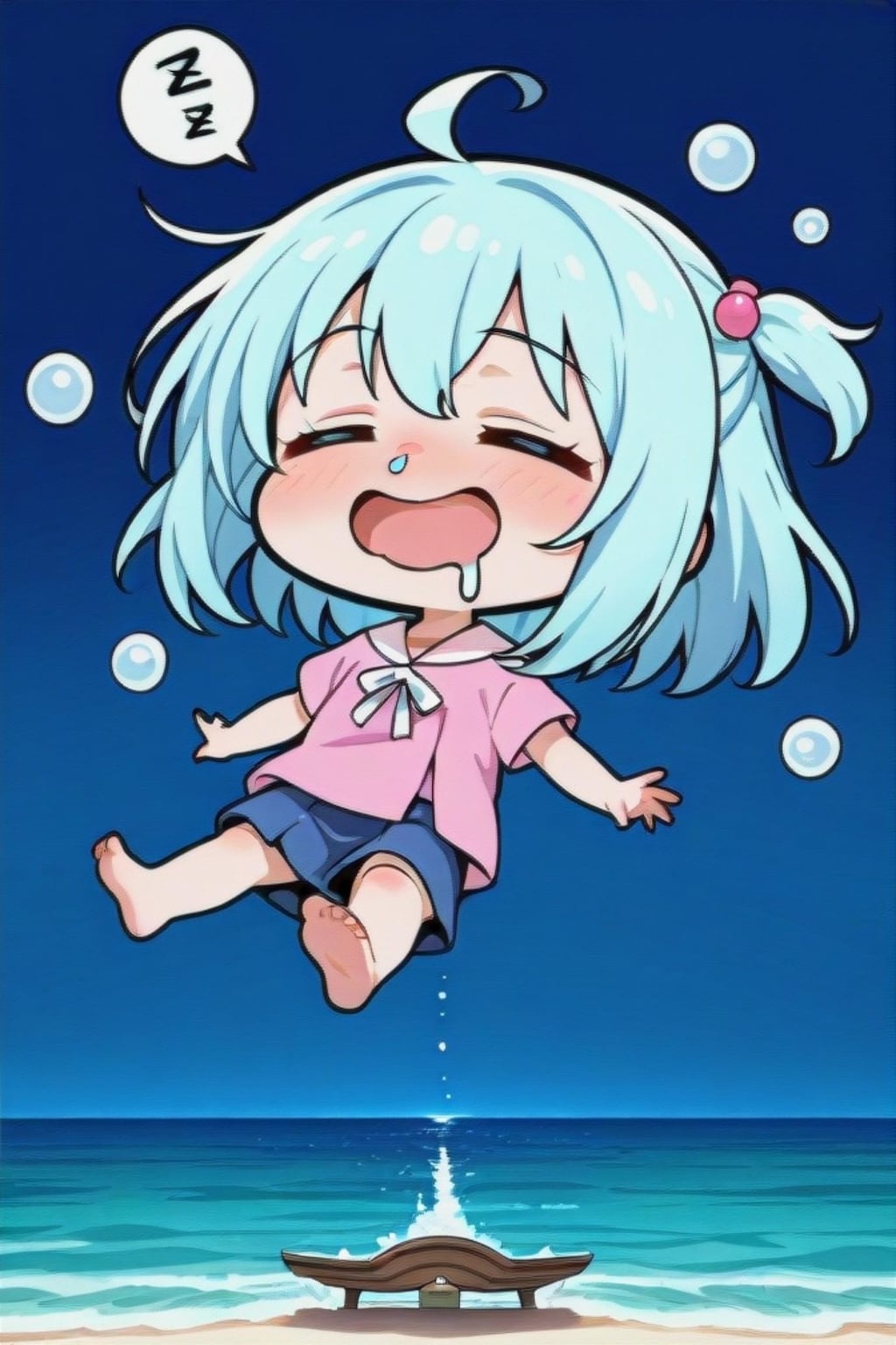 寝ている青髪ちゃん