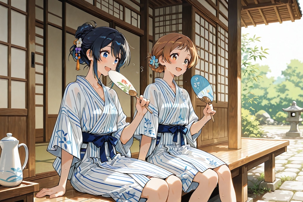 涼をとる２人
