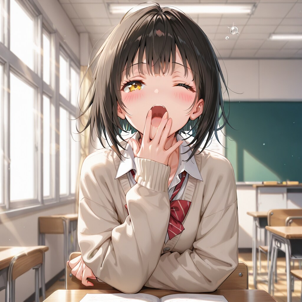 あくびをする萌え袖ちゃん