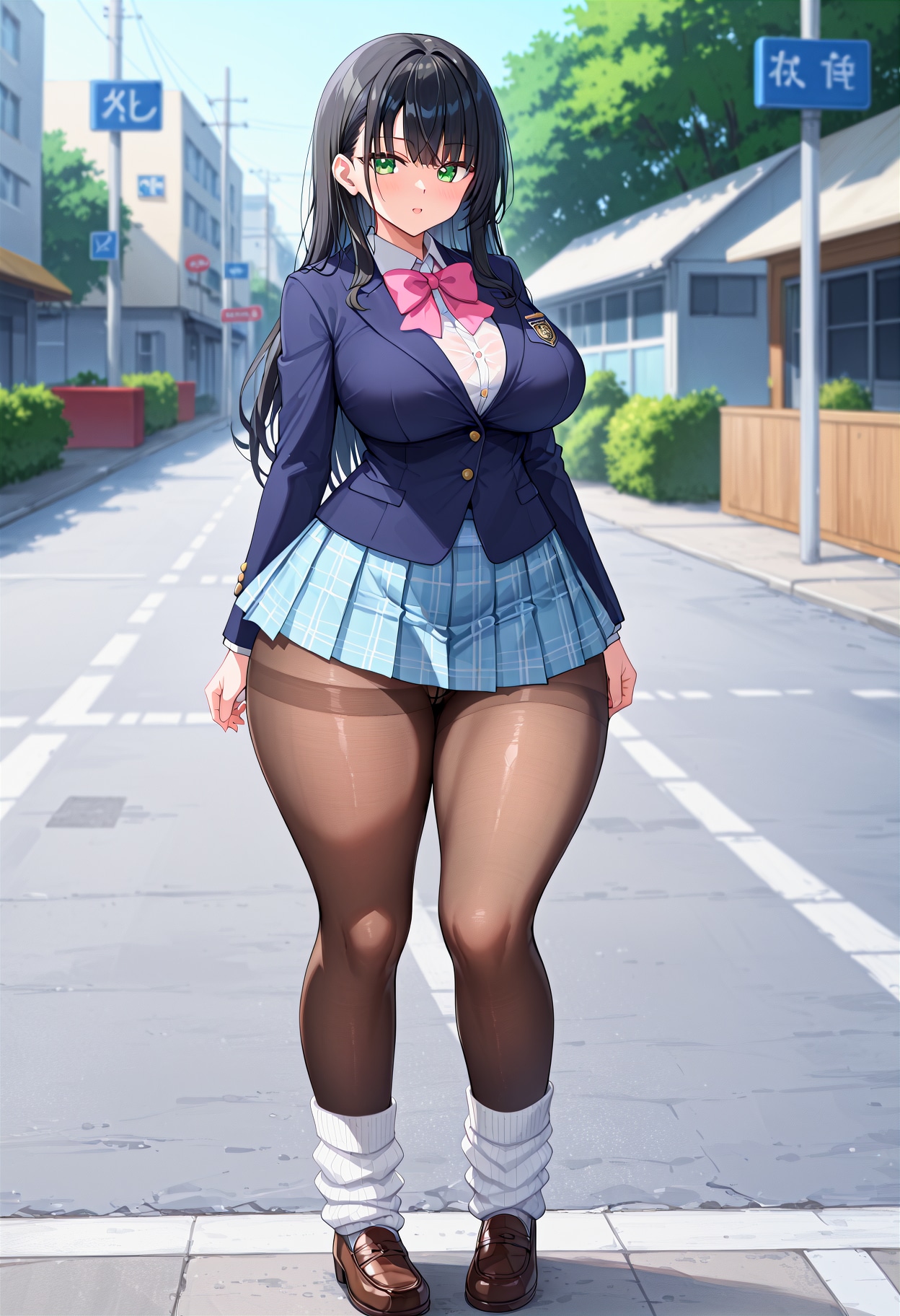 ぶっとい太ももで黒パンストルーズソックス