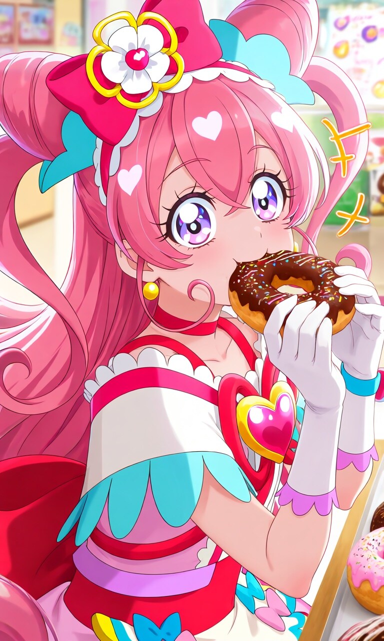 ドーナッツ食べる大食い少女