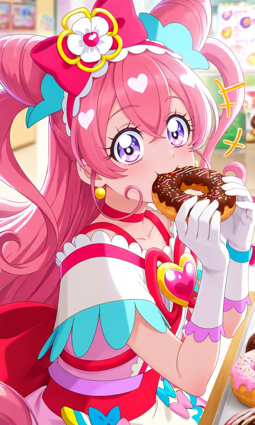 ドーナッツ食べる大食い少女