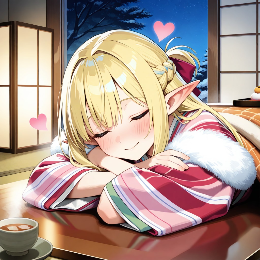 甘酒を楽しむエルフの女の子