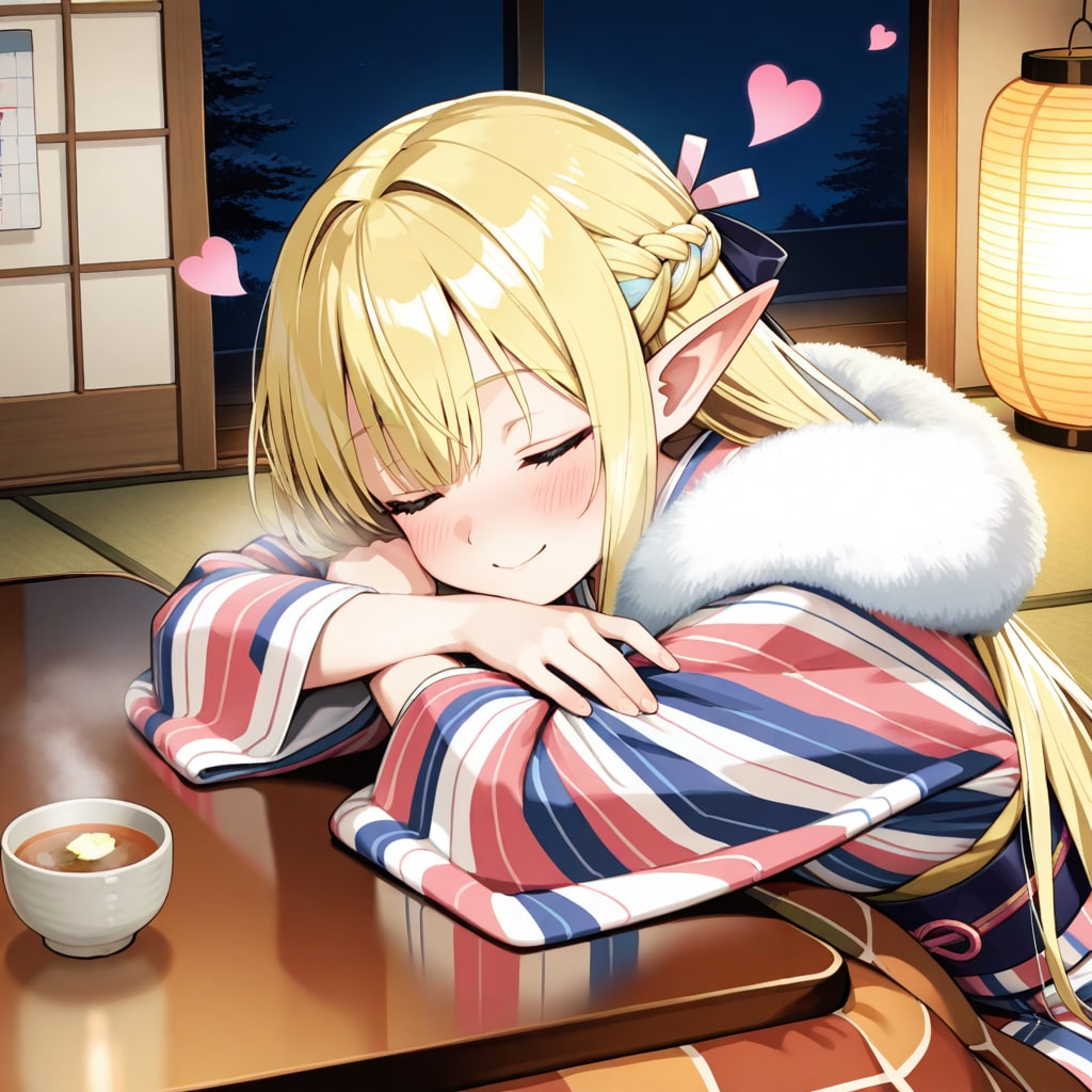 甘酒を楽しむエルフの女の子