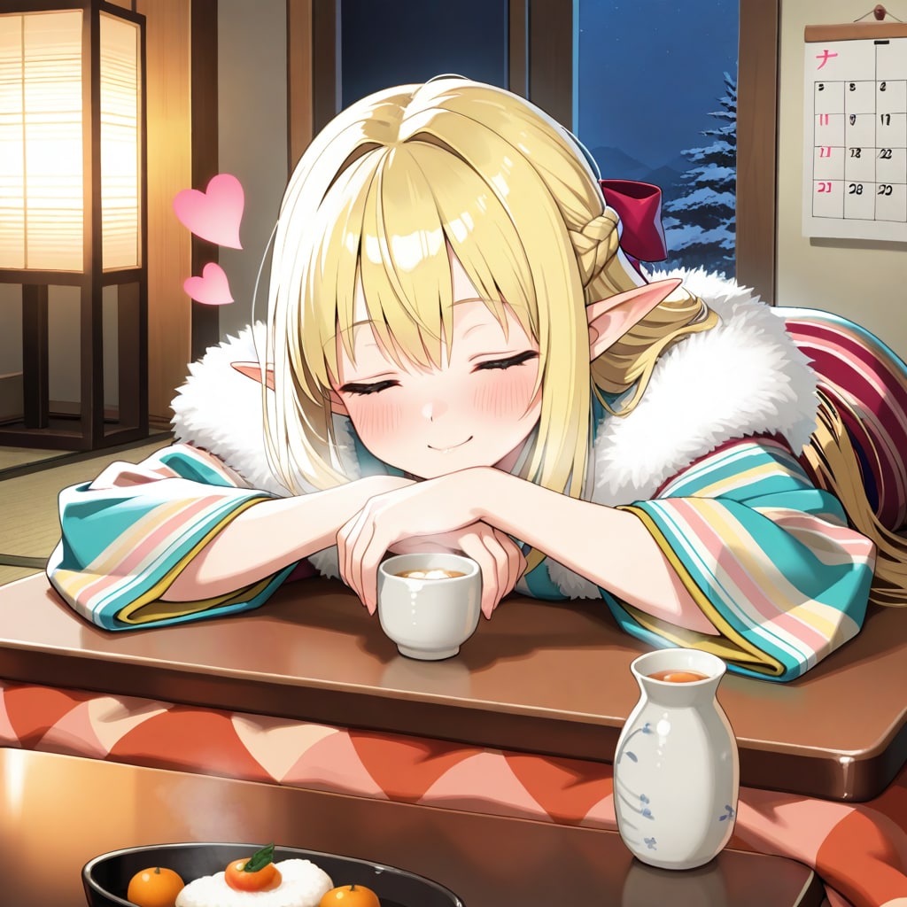 甘酒を楽しむエルフの女の子