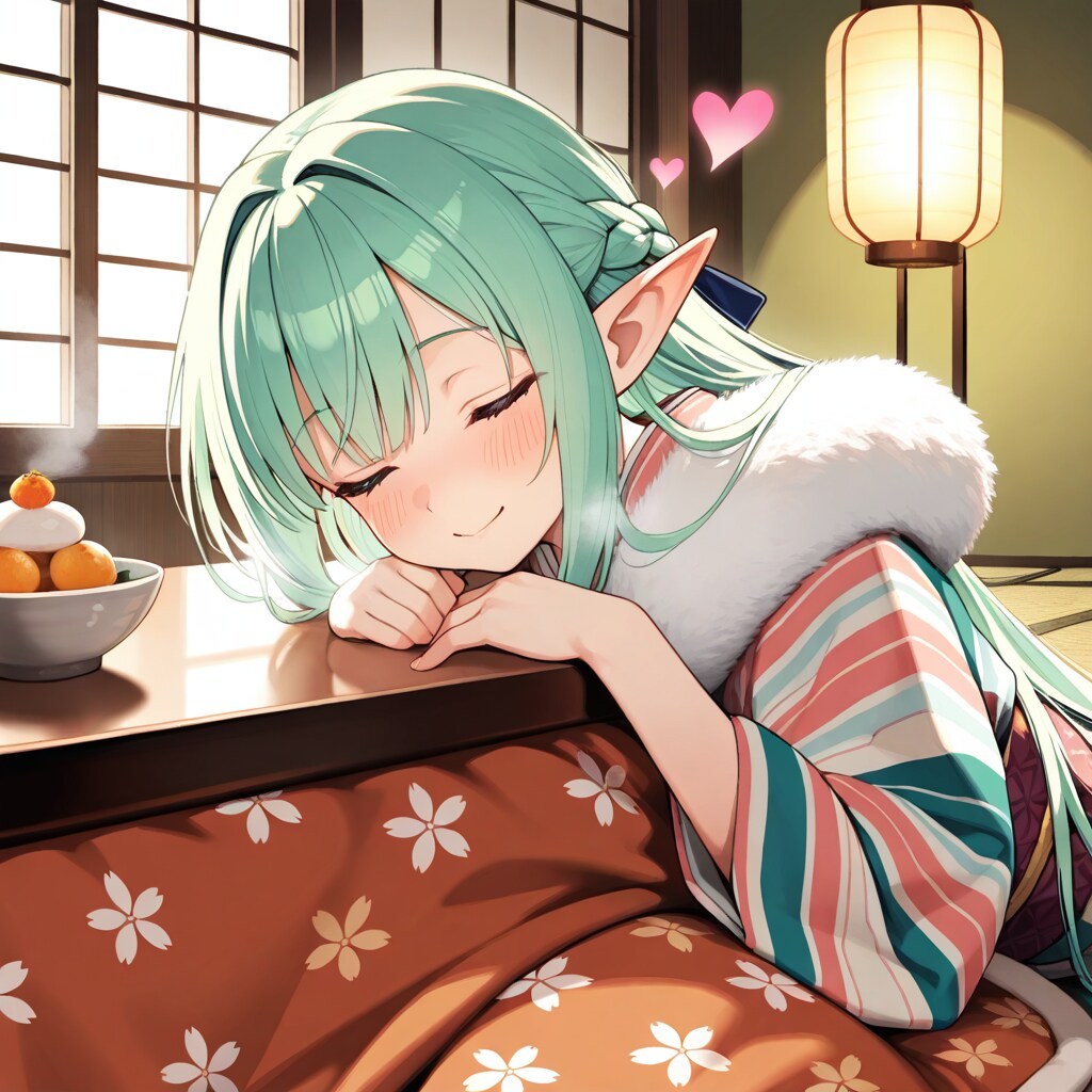 甘酒を楽しむエルフの女の子