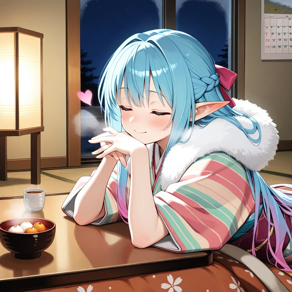 甘酒を楽しむエルフの女の子