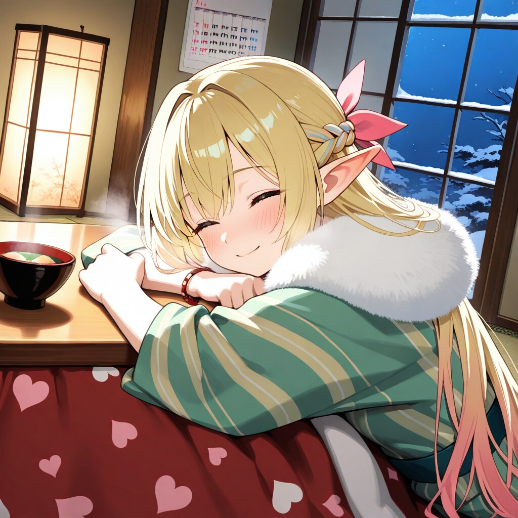 甘酒を楽しむエルフの女の子