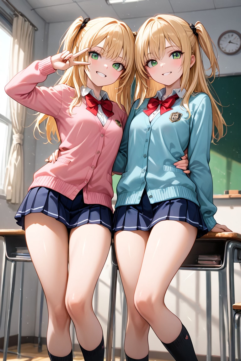 ギャル双子姉妹 | の人気AIイラスト・グラビア