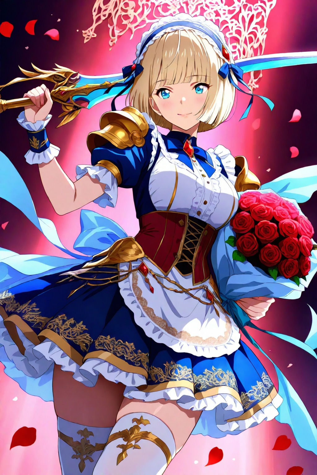 「姫様、お迎えに来ましたよ」　－薔薇の花束を抱えたメイド風女性騎士－