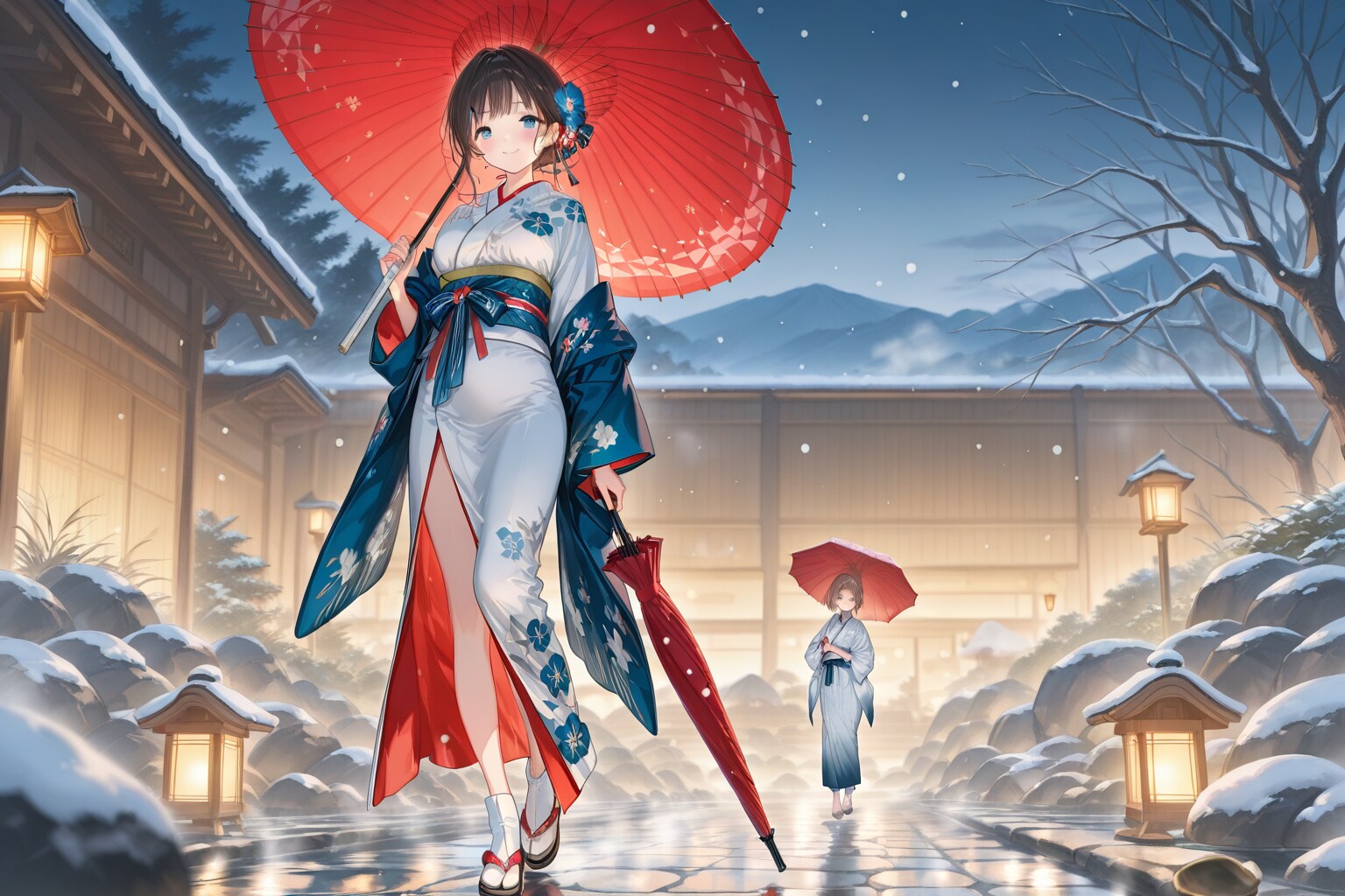冬の温泉街