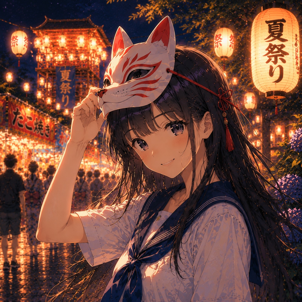 お面をかぶった少女