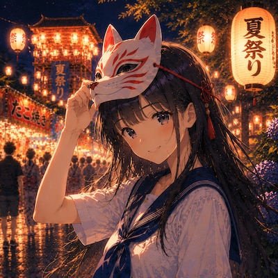 お面をかぶった少女 | の人気AIイラスト・グラビア