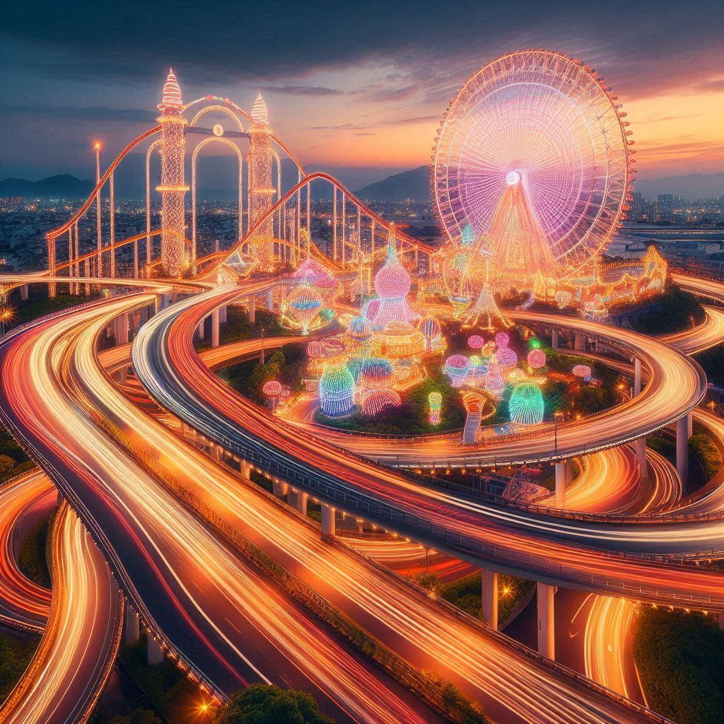 高速道路と遊園地 | の人気AIイラスト・グラビア