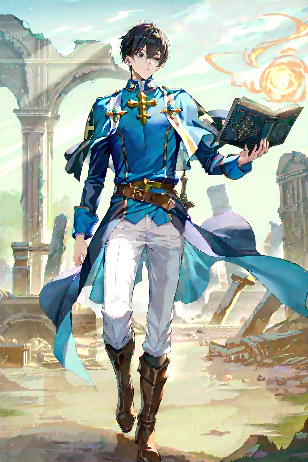 古代遺跡の前で、大柄な男性魔術師1-1-1-1-1-1