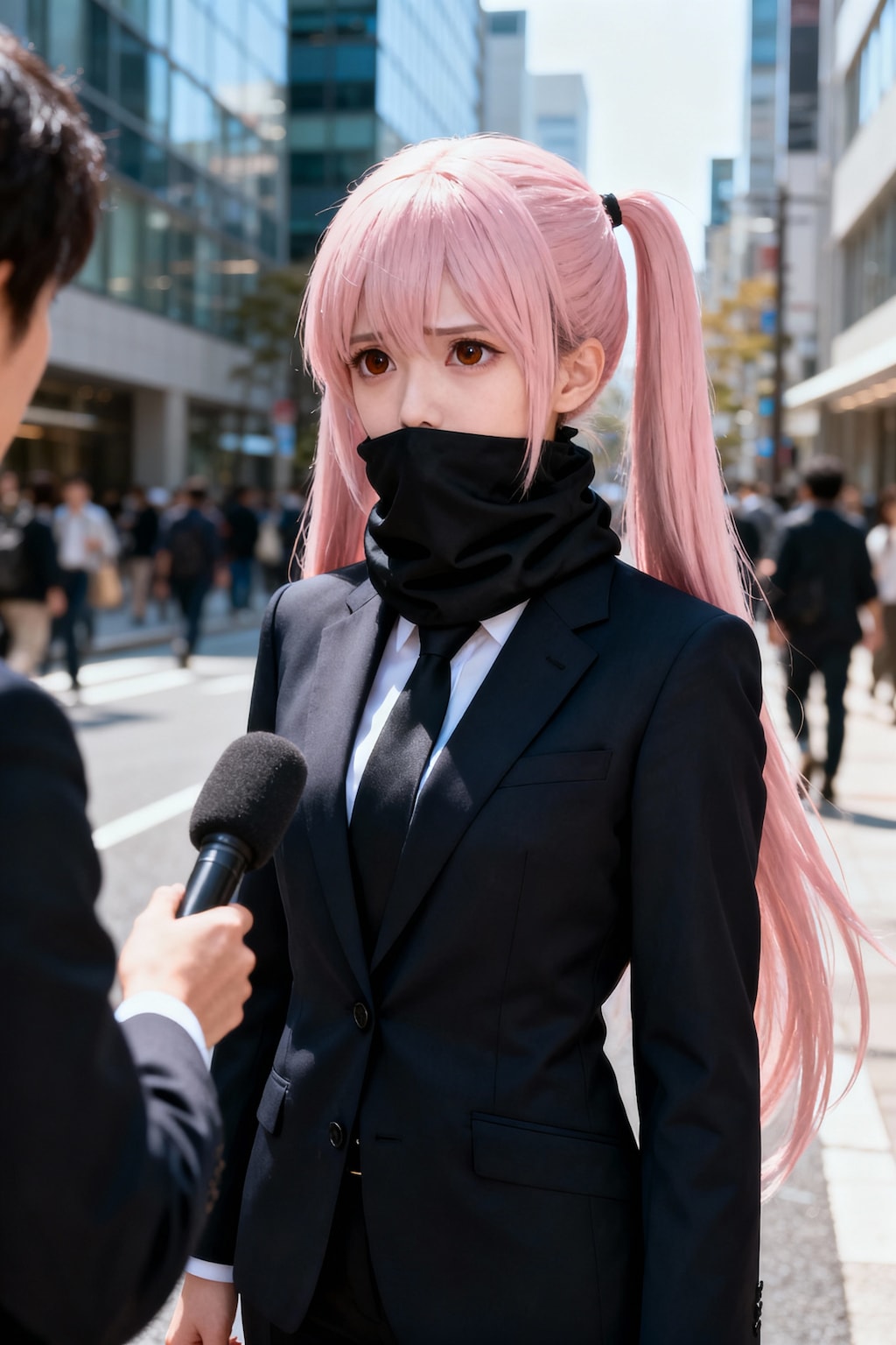 街頭インタビューを受けるくノ一