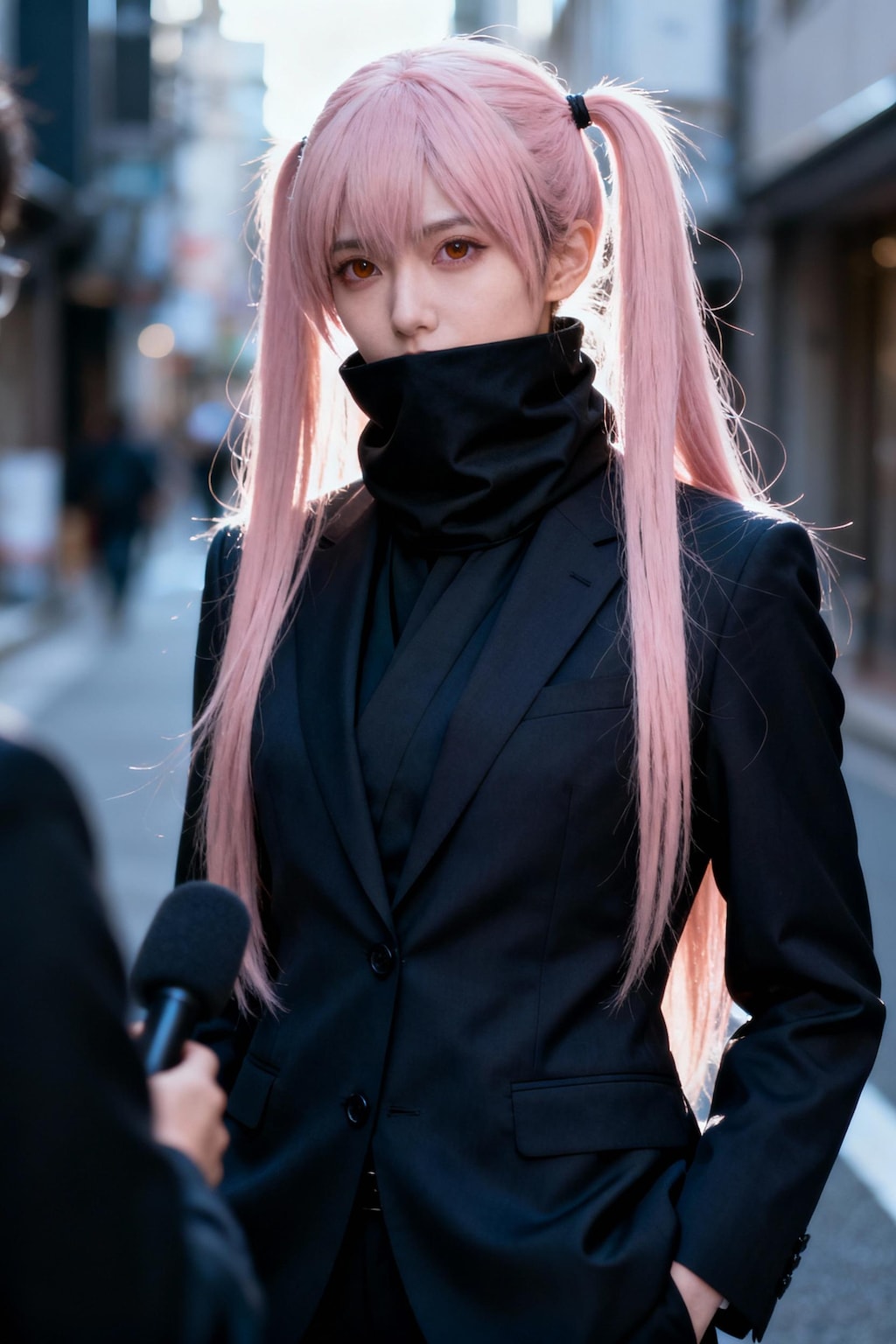 街頭インタビューを受けるくノ一