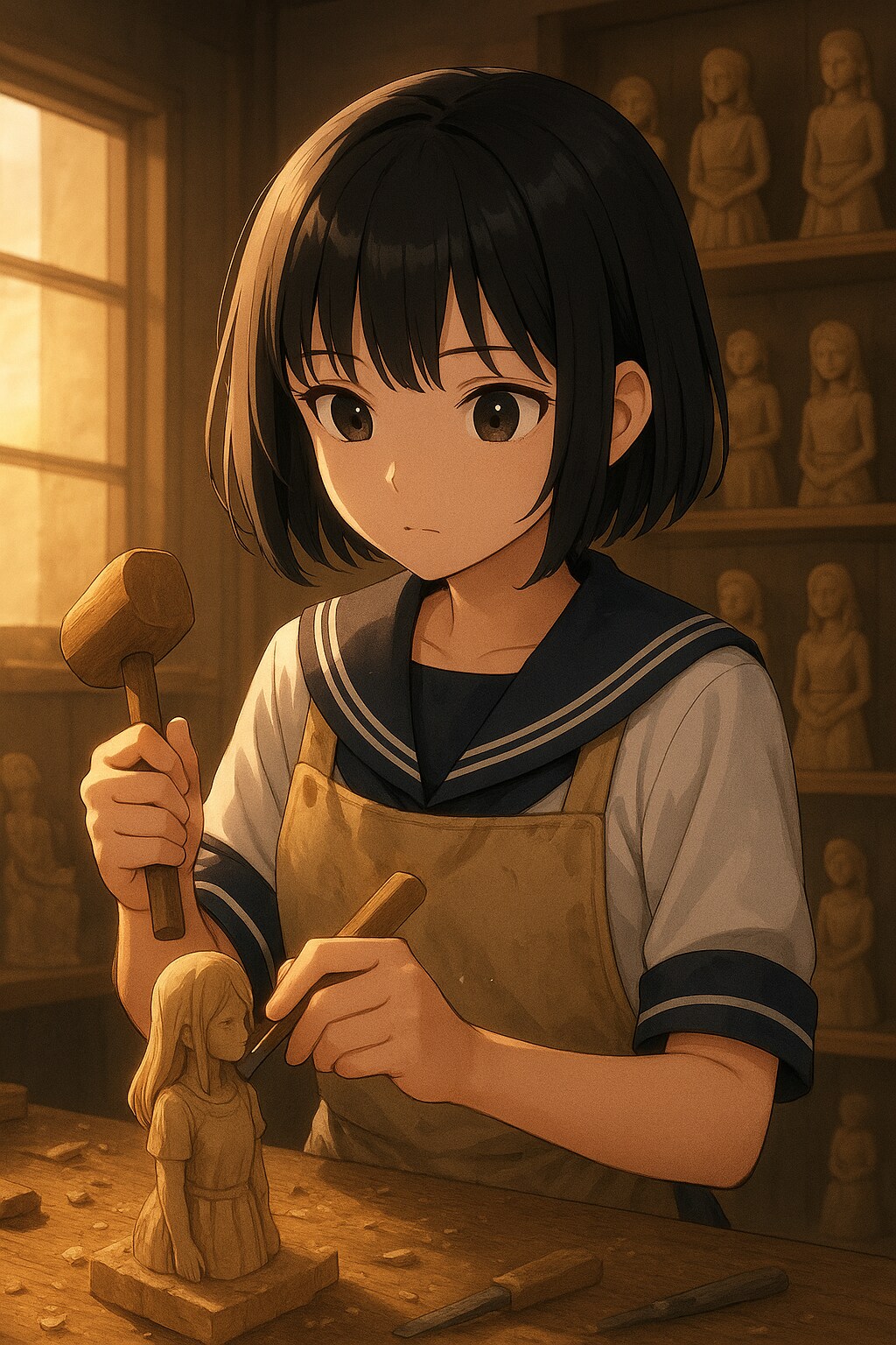 彫刻を作る女の子