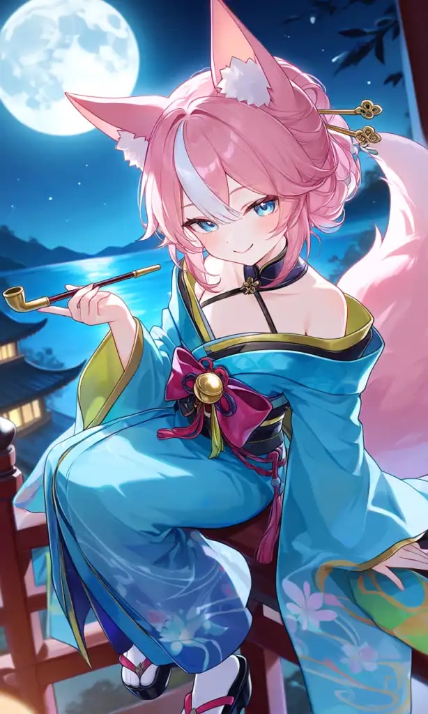 月光の下、花魁スタイルの桜火様 | の人気AIイラスト・グラビア