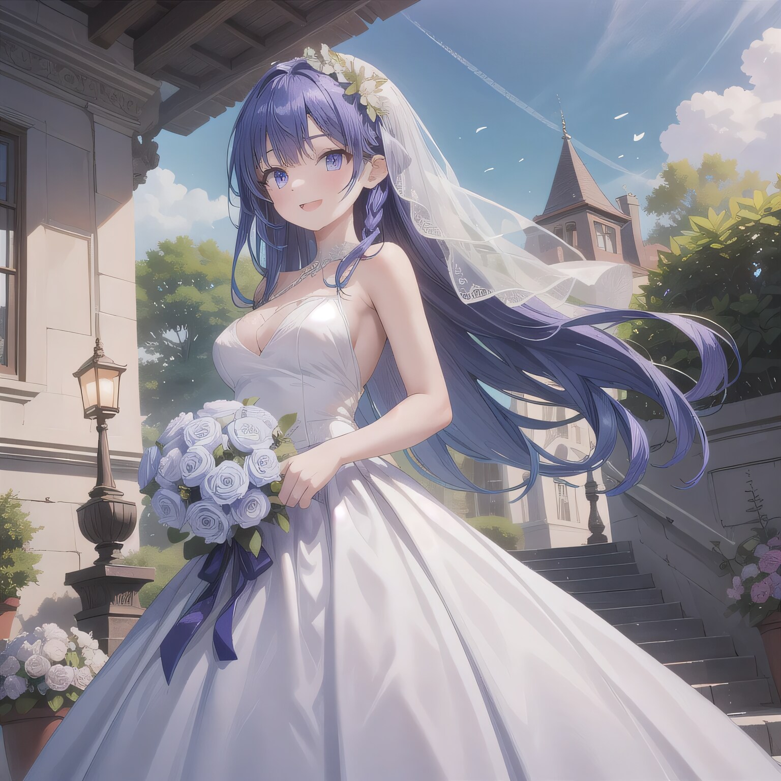 紫髪ロングでウェディングドレスの少女８ | の人気AIイラスト・グラビア