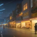 夜の商店街、背景 3枚目